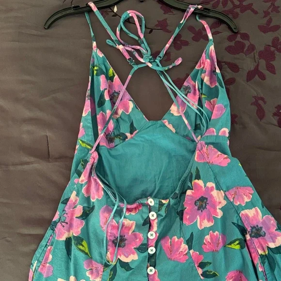 Free People Teal and Pink Floral Midi Dress - Picture 4 of 4